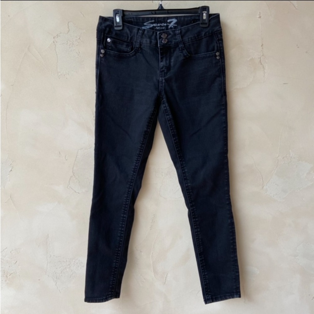 Seven7 For All Mankind Embroidered Rhinestone Pockets Skinny Jeans Black Denim 8